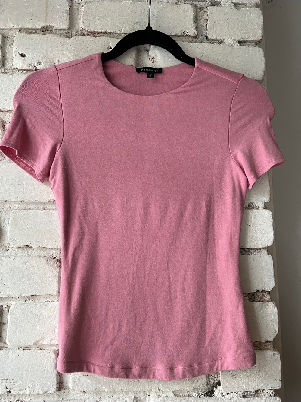 Pink Short-Sleeve Crewneck Top fitted double layered full length tee